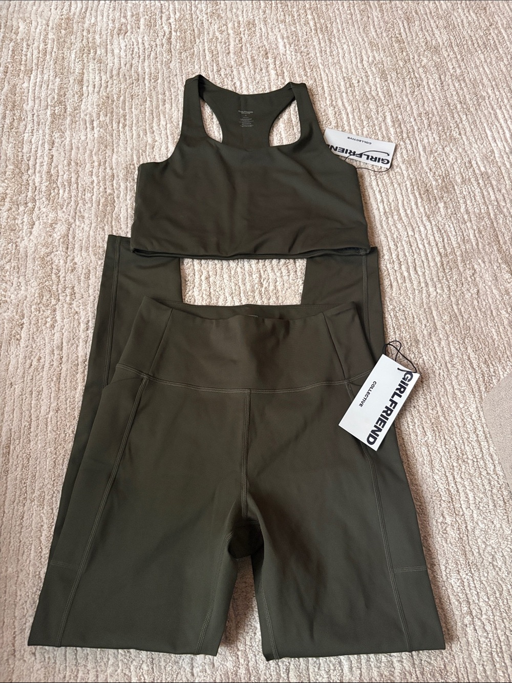 girlfriend collective Olive High-Rise Leggings & Sports Bra Set size Medium
